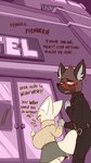 2021 9:16 aggretsuko anthro big_breasts bigbeanpole black_bottomwear black_clothing black_skirt blush bottomwear breasts butt canid canine clothed clothing comic dialogue duo english_text fakeryway female fennec_fox fenneko fox haida_(aggretsuko) hi_res hotel huge_breasts hyena love_hotel male mammal sanrio short_stack skirt spotted_hyena text true_fox