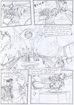 aircraft anthro black_and_white bottomwear building canid canine canis chair clothing comic damaged_vehicle dot_eyes duo english_text evacuation folded_ears furniture hair hands_behind_back kitfox-crimson long_ears machine male mammal mecha melee_weapon military_uniform monochrome onomatopoeia pants pockets ripping ripping_sound_effect sketch sound_effects speech_bubble stolen_generation sword table text threatening uniform vehicle weapon