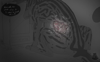 after_vore anthro bladder blush bone collar dialogue digitigrade duo fur guts intestines kidney lung machine male male/male nude onomatopoeia oral_vore organs outlet paws pelvis questionable_consent skeleton sound_effects stomach text vending_machine vore x-ray_view nolow nolow_(character) cheetah felid feline mammal mustelid otter taur 2025 hi_res