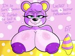 anthro bedroom_eyes big_breasts breasts clothing female freckled_breasts freckles fur hat headgear headwear looking_at_viewer narrowed_eyes naughty_face nipples party_hat purple_body purple_fur purple_nipples seductive smug solo bomba_world12 animal_crossing nintendo megan_(animal_crossing) bear mammal 4:3 hi_res