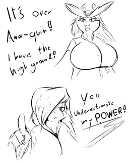 anthro big_breasts black_sclera breasts cloak clothing duo exclamation_point eyebrows female hair horn huge_breasts markings one_eye_obstructed one_finger_up open_mouth talking_to_another text conditional_dnp quin-nsfw mythology star_wars jet_(quin_nsfw) yaojou dragon humanoid jou mythological_creature mythological_scalie scalie 2018 4:5 digital_drawing_(artwork) digital_media_(artwork) hi_res monochrome sketch unavailable_at_source