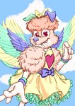 ambiguous_gender anthro bow_(feature) clothing dress feathers freckles heart_symbol sparklefur wings dahbastard eukayoticprokaryote absurd_res colorful_theme digital_media_(artwork) hi_res