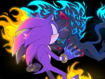 after_transformation anthro blush burning duo elemental_manipulation eyes_closed female fire fire_manipulation flaming_hair hand_on_chin hero interlocked_fingers kissing male male/female princess pseudo_hair romantic romantic_couple royalty super_transformation yeoon sega sonic_and_the_secret_rings sonic_storybook_series sonic_the_hedgehog_(series) blaze_the_cat darkspine_sonic proto_blaze sonic_the_hedgehog domestic_cat elemental_creature eulipotyphlan felid feline felis fire_creature hedgehog mammal 4:3 hi_res