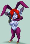 big_breasts breasts bunny_costume clothing costume cybernetic_arm cybernetic_limb eye_patch eyewear female footwear high_heels prosthetic prosthetic_arm prosthetic_limb reverse_bunny_costume shoes short_stack solo furball league_of_legends riot_games tencent wyla_(furball) animal_humanoid humanoid yordle