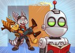 anthro book bridal_carry carrying_another clank_(ratchet_and_clank) digital_media_(artwork) duo_focus female fur group hi_res lombax luchosfactory machine male male/female mammal ratchet_(ratchet_and_clank) ratchet_and_clank rivet_(ratchet_and_clank) robot sony_corporation sony_interactive_entertainment story story_in_description striped_body striped_fur stripes