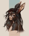 anthro black_hair brown_body brown_eyes dark_body eyelashes female glistening glistening_eyes hair inner_ear_fluff long_hair looking_at_viewer mouth_closed simple_background solo tan_body tan_inner_ear_fluff tuft marie_merkh lagomorph leporid mammal rabbit absurd_res artist_name hi_res