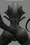 2018 2:3 alien alien_(franchise) anus big_butt butt female gaping gaping_anus genitals hi_res nihilophant not_furry presenting presenting_hindquarters pussy raised_tail simple_background solo tail xenomorph