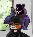 alternate_hairstyle anthro barber duo electric_hair_clipper female haircut hairstyle_change half-closed_eyes hand_on_head hi-top_fade holding_object narrowed_eyes lissa_ink epic_games fortnite low_taper_fade_(meme) meow_skulls raven_team_leader bear domestic_cat felid feline felis mammal hi_res