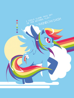 abstract_background blue_background blue_body blue_feathers blue_fur cloud confident feathered_wings feathers female feral fur hair multicolored_hair on_cloud one_leg_up rainbow rainbow_hair raised_leg red_eyes side_view simple_background smile solo spread_wings sun superflat text wings y2k_(graphic_design) tinrobo friendship_is_magic hasbro my_little_pony mythology rainbow_dash_(mlp) equid equine mammal mythological_creature mythological_equine pegasus colorful_theme english_text portrait