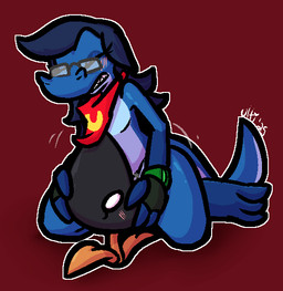 3_toes ambiguous_gender ambiguous_penetrated anthro anthro_penetrating black_body blue_body blue_hair blue_scales blush bodily_fluids clenched_teeth clothing duo eyes_closed eyewear feet fingerless_gloves genital_fluids glasses gloves green_clothing green_gloves green_handwear grey_eyewear grey_glasses hair handwear head_grab interspecies kerchief kneeling larger_anthro larger_male male male/ambiguous male_penetrating male_penetrating_ambiguous mostly_nude motion_lines no_pupils orange_body penetration plant precum red_kerchief scales sex sharp_teeth size_difference smaller_ambiguous teeth thrusting toes white_eyes yellow_kerchief ultilix mario_bros nintendo ulti_(ultilix) elemental_creature flora_fauna lizard muncher_(mario) reptile scalie 2026