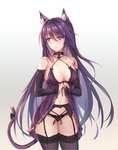 accessory babydoll blush bra breasts clothing collar female furgonomics garter_belt garter_straps gloves hair handwear legwear lingerie lock long_hair looking_aside nightgown padlocked_collar purple_eyes purple_hair ribbons simple_background smile solo stockings tail tail_accessory tail_ribbon translucent translucent_clothing underwear yuemanhuaikong arknights hypergryph studio_montagne melantha_(arknights) animal_humanoid cat_humanoid felid felid_humanoid feline feline_humanoid humanoid mammal mammal_humanoid 2020 hi_res