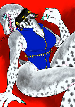 alternative_fashion anthro big_breasts blue_clothing blue_eyes blue_nails breasts claws cleavage clothed clothing collar colored_nails eyeshadow fangs female grey_body long_nails looking_at_viewer makeup markings nails one-piece_swimsuit open_mouth severed_body_part severed_head sharp_teeth simple_background sitting smile solo spiked_collar spikes spots spotted_body swimwear teeth thick_thighs whiskers white_body zipper kyokyota aquatic avian bird leopard_seal mammal penguin pinniped seal 2020 absurd_res digital_media_(artwork) hi_res
