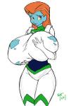 big_breasts blue_body blue_skin breasts clothing female huge_breasts lipstick makeup military not_furry purple_eyes solo space_force thick_thighs torn_clothing wide_hips yellow_sclera unknown_artist buzz_lightyear_of_star_command disney pixar mira_nova alien humanoid