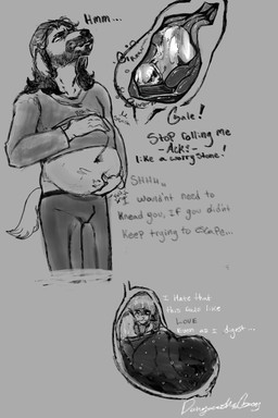 alternate_species anthro anthro_pred belly blush bodily_fluids casual_vore clothing digestion digestion_noises digestive_fluids duo female female_prey furrification male male/female male_pred oral_vore rumbling_stomach size_difference text vore dangerouslygooey baldur's_gate baldur's_gate_3 bgm larian_studios gale_(baldur's_gate) gooey_(dangerouslygooey) canid canine mammal 2:3 digital_drawing_(artwork) digital_media_(artwork) english_text hi_res