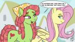 16:9 2015 alternative_fashion clothing cutie_mark dialogue dreadlocks duo earth_pony english_text equid equine eyelashes feathered_wings feathers female feral fluttershy_(mlp) friendship_is_magic fur green_body green_fur hair hasbro headgear headwear hi_res hippie horse mammal my_little_pony mythological_creature mythological_equine mythology open_mouth pegasus pink_hair ponut_joe pony purple_eyes smile text tree_hugger_(mlp) widescreen wings yellow_body yellow_fur