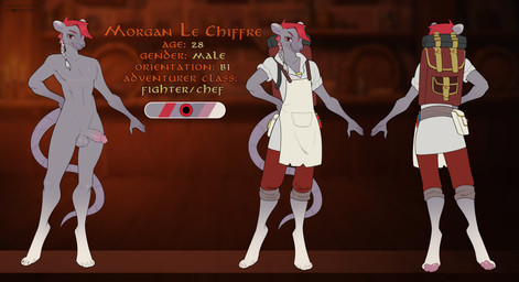 anthro clothed clothing fantasy hair male nude nude_male punk_hair red_eyes red_hair solo white_hair freakster dungeons_and_dragons hasbro wizards_of_the_coast morgan_le_chiffre mammal murid murine rat rodent hi_res model_sheet