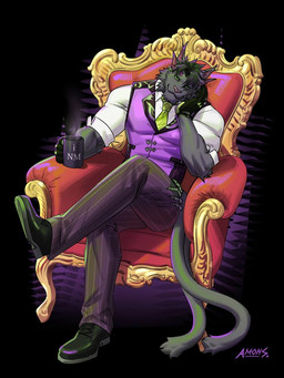 2_tails 4_ears 4_eyes anthro black_clothing black_footwear black_shoes bottomwear chair classy clothing container cup derby footwear furniture gloves green_eyes hand_on_head handwear head_tilt holding_object looking_at_viewer male mug multi_ear multi_eye multi_tail muscular muscular_anthro muscular_male necktie on_chair ornate_furniture pants purple_eyes sitting sitting_on_chair smile solo steam tail text throne topwear vest amon-sydonai night_mind nick_nocturne demon domestic_cat felid feline felis mammal 2025 3:4 artist_name digital_media_(artwork) hi_res