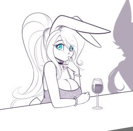 alcohol anthro beverage big_breasts blue_eyes breasts choker collarbone container cup drinking_glass eyebrows eyelashes female glass glass_container glass_cup hair jewelry necklace ponytail solo wine wine_glass scorpdk lagomorph leporid mammal rabbit 2026 hi_res spot_color