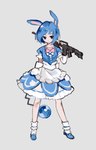 alternate_species alternative_fashion animal_ears biped blue_clothing blue_dress blue_ears blue_eyebrows blue_eyes blue_footwear blue_hair blue_shoes clothed clothing cosplay cosplay_lolita dress eyebrows female fingers footwear fully_clothed grey_background gun hair holding_gun holding_object holding_ranged_weapon holding_rifle holding_weapon humanoidized j-fashion light_body light_skin lolita_(fashion) long_ears looking_at_viewer pink_inner_ear pupils ranged_weapon rifle shoes short_hair simple_background socks solo standing weapon white_clothing white_footwear white_socks mizudokei nintendo pokemon twitch_plays_pokemon animal_humanoid azumarill generation_2_pokemon humanoid lagomorph lagomorph_humanoid mammal mammal_humanoid pokemon_(species) 2014 absurd_res digital_media_(artwork) hi_res shaded simple_shading