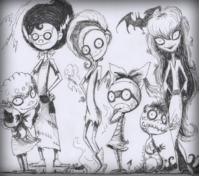 female freckles group lips looking_at_viewer style_emulation tail elfranco ghoul_school hanna-barbera mythology scooby-doo_(series) elsa_frankenteen matches_(ghoul_school) phantasma_(ghoul_school) sibella_dracula tanis_(ghoul_school) winnie_werewolf_(ghoul_school) bat canid canine dragon ghost humanoid mammal mummy mythological_canine mythological_creature mythological_scalie scalie spirit undead vampire werecanid werecanine werecreature werewolf absurd_res hi_res monochrome