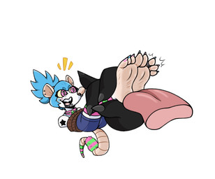 4_toes anthro biped blue_hair blue_nails blue_toenails bottomwear bound claws clothed clothing colored_nails digit_ring disembodied_tongue ear_piercing facial_piercing feet female floating_hands foot_fetish foot_lick hair humanoid_feet jewelry licking nails nose_piercing open_mouth paws piercing pink_eyes pink_nails pink_toenails plantigrade ring shorts simple_background soles solo tail toe_ring toenails toes tongue white_background white_body freakwithatag mammal mouse murid murine rodent 2025 hi_res