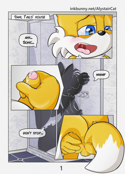 2_tails 5_fingers anthro anus anus_focus aroused aroused_face aroused_male backsack balls bath bathroom black_nose blue_eyes blush bodily_fluids butt cheek_tuft chest_tuft dialogue dipstick_tail ellipsis erection facial_tuft fantasizing fingers foreskin fur genital_fluids genital_focus genital_shot genitals half-closed_eyes hand_on_butt hand_on_wall humanoid_genitalia humanoid_penis inside leaking_precum looking_pleasured male markings masturbation moan multi_tail narrowed_eyes nude nude_anthro nude_male open_mouth orgasm_face penile penile_masturbation penis penis_focus penis_grab penis_shot precum precum_on_hand shower silhouette silhouetted_body solo speech_bubble standing tail tail_markings text tile tile_wall tongue tongue_out tuft wall_(structure) yellow_body yellow_fur young young_anthro young_male alystaircat sega sonic_the_hedgehog_(series) miles_prower canid canine fox mammal absurd_res cel_shading comic digital_drawing_(artwork) digital_media_(artwork) english_text first_page hi_res shaded url