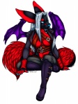 anthro black_body black_ears black_fur blue_eyes blue_nose boots breasts chest_tuft clothed clothing female fluffy fluffy_tail footwear fur markings red_ears red_markings red_tail shoes simple_background solo tail tuft white_background pollo-chan temrin mythology temrin_(character) temrin_sanjem canid canine dragon hybrid mammal mythological_creature mythological_scalie scalie 2011 digital_media_(artwork) hi_res shaded