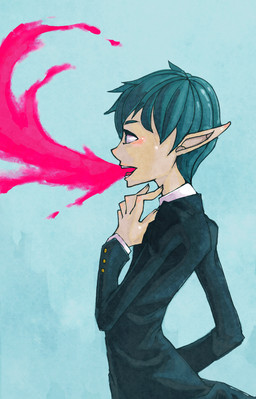 black_dress_shirt breathing clothing green_hair hair male school_uniform solo standing uniform oouyuki_benten elf humanoid 2009 hi_res