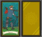 axe bag biped card card_template clothed clothing cloud fool fortune_telling fungus hair hat headgear headwear life_potion major_arcana male melee_weapon mushroom outside potion roman_numeral shirt sky smile solo staff tarot tarot_card text the_fool_(tarot) topwear weapon lupelongo mammal procyonid raccoon mystic_(disambiguation) 2019 absurd_res digital_media_(artwork) french_text hi_res translated