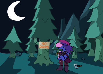 ambiguous_gender anthro axe blood bodily_fluids cigarette crescent_moon explosion female fire fire_hose forest group gun hose humor male moon night plant poster punch ranged_weapon shotgun smoking smoking_cigarette tree water weapon staggernnight tiltro deltarune ralsei_smoking_blunt undertale_(series) berdly kris_dreemurr noelle_holiday ralsei susie_(deltarune) avian bovid caprine goat human mammal scalie animated long_playtime meme sound video voice_acted