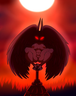 anthro areola breasts crossgender feet female genitals glowing glowing_eyes looking_at_viewer mtf_crossgender nipples non-mammal_breasts red_eyes solo talons toes vulva lonbluewolf mothman arthropod cryptid insect lepidopteran monster moth 2020 4:5 hi_res