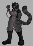 anthro big_breasts boots breasts chain clothing collar female footwear jacket looking_at_viewer red_eyes shoes solo topwear vrisoka rose_(skittersqueak) domestic_cat felid feline felis mammal absurd_res hi_res