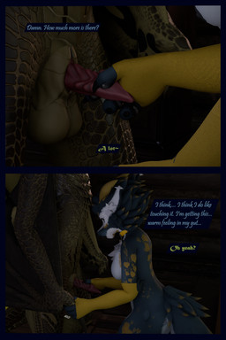 animal_genitalia anthro arm_warmers armwear balls blue_body blue_fur clothing dialogue duo female fur genitals green_body green_scales hand_holding male male/female penis penis_tip scales sheath stroking_penis text touching_penis white_body white_fur flauntingfornication european_mythology mythology dragon kobold mythological_creature mythological_scalie scalie western_dragon wyvern 2:3 3d_(artwork) absurd_res comic digital_media_(artwork) english_text hi_res daughter_(lore) father_(lore) father_and_child_(lore) father_and_daughter_(lore) parent_(lore) parent_and_child_(lore) parent_and_daughter_(lore)