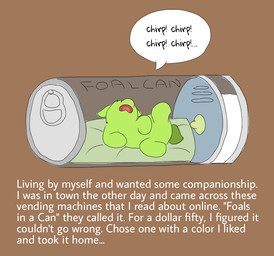 ambiguous_feral ambiguous_gender animal_noises brown_background can chirping container featureless_crotch featureless_feet featureless_hands feet feral fur green_body green_fur green_tail neonate open_mouth simple_background solo speech_bubble tail text trapped white_text young young_ambiguous young_feral carpdime fluffy_pony fluffy_pony_(species) mammal digital_media_(artwork) english_text