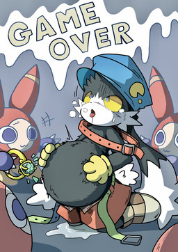ahegao ambiguous_gender anthro belly belly_inflation big_belly game_over gameplay_mechanics group inflation looking_pleasured magic male moan ring solo text festi3334 bandai_namco klonoa_(series) lagomorph leporid mammal rabbit absurd_res english_text hi_res
