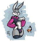 ambiguous_gender anthro athletic athletic_male black_body black_feathers buckteeth bulge cheek_tuft clothing cropped_hoodie duo facial_tuft feathers femboy fur grey_body grey_fur half-closed_eyes legwear male male_focus narrowed_eyes panties simple_background smile smirk smug smug_face solo_focus stockings teeth tuft underwear white_background white_body white_fur wide_eyed ghastlygh looney_tunes meme_clothing paggi_outfit warner_brothers bugs_bunny daffy_duck anatid anseriform avian bird duck lagomorph leporid mammal rabbit 2024 absurd_res hi_res meme