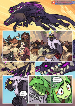 anthro bodily_fluids day dialogue female feral fleeing green_body group male mountain red_eyes scared staff tail tears text worried worried_look yellow_eyes yellow_sclera zummeng chili_(zummeng) tristan_(zummeng) ambiguous_species elvian haplorhine hybrid mammal monkey monster mouse murid murine primate rodent 2026 comic english_text parent_(lore) parent_and_child_(lore)