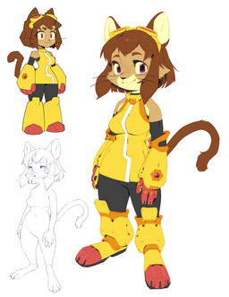 anthro biped bottomwear breasts clothed clothed_anthro clothed_female clothing feet female fingers front_view fully_clothed fully_clothed_anthro fully_clothed_female fur hair looking_at_viewer smile solo standing tail toes topwear whiskers aruurara gameoverse glitch_productions kit_bodega domestic_cat felid feline felis mammal 2026 digital_drawing_(artwork) digital_media_(artwork) hi_res reference_image