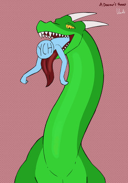 ambiguous_gender belly deformation feral horn larger_pred neck_bulge oral_vore side_view size_difference swallowing tail teeth text throat tongue vore undifinder mythology dracour ych_(character) dragon mythological_creature mythological_scalie scalie animated hi_res
