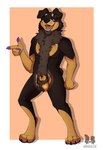 animal_genitalia anthro balls black_body black_fur body_hair brown_body brown_fur chest_hair floppy_ears fur fuzzy_balls genitals hair happy_trail male mane mane_hair pawpads penis penis_tip purple_eyes purple_pawpads sheath solo tan_body tan_fur moka_collie ambient_mutt canid canine canis domestic_dog mammal mastiff molosser rottweiler hi_res