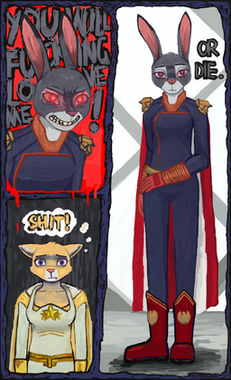 angry anthro arm_on_hip belt blue_eyes bodily_fluids calm cloak clothing cosplay crossgender crossover_cosplay crying duo ears_down ears_up eyebrows eyelashes female footwear fur gloves grey_body grey_fur handwear hysterical laser laser_eyes mtf_crossgender pink_ears pink_nose pivoted_ears profanity purple_eyes red_clothing red_eyes red_footwear red_gloves red_handwear red_shoes scared shoes shoulder_pads standing tears teeth text yellow_body yellow_fur sipoocha disney the_boys_(series) zootopia homelander_(the_boys) judy_hopps starlight_(the_boys) domestic_cat felid feline felis lagomorph leporid mammal rabbit absurd_res crossover hi_res