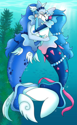 anthro breasts duo female fin frill_(anatomy) genitals gynomorph intersex intersex/female kissing medium_breasts mermaid_tail nipples penis underwater water mermaidnerin nintendo pokemon dragonair eeveelution generation_1_pokemon generation_7_pokemon hybrid pokemon_(species) primarina vaporeon