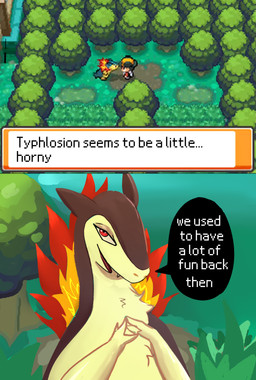 anthro biped blue_body blue_fur day dialogue duo fire forest forest_background fur grass humor looking_at_viewer male nature nature_background open_mouth outside plant red_eyes speech_bubble talking_to_viewer tan_body tan_fur teeth text text_box tree two_panel_image zerauskii 2024_pokemon_gigaleak nintendo pokemon generation_2_pokemon human mammal pokemon_(species) typhlosion absurd_res comic digital_media_(artwork) english_text hi_res