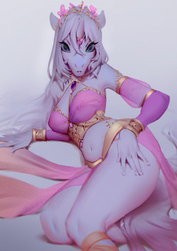 anthro blue_eyes breasts clothed clothing eyelashes female glistening glistening_eyes gold_accessory hair horn long_hair looking_at_viewer lying medium_breasts navel nipples on_side simple_background skimpy solo translucent translucent_clothing unicorn_horn unsigned white_background white_body white_hair white_horn shermugi mythology equid equine mammal mythological_creature mythological_equine unicorn 2021 hi_res