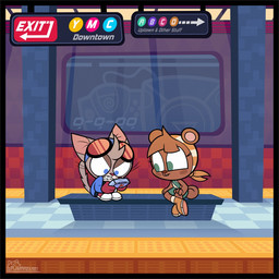 angry anthro blue_eyewear blue_goggles boots bottomwear clenched_teeth clothing electronics eyewear female footwear game_console gloves goggles handwear kerchief male pupils shoes skirt small_pupils subway_station teeth text ajmarekart murphy_and_mitzi mitzi_(ajmarekart) murphy_(ajmarekart) domestic_cat felid feline felis mammal rodent sciurid tree_squirrel 1:1 2019 2026 english_text hi_res