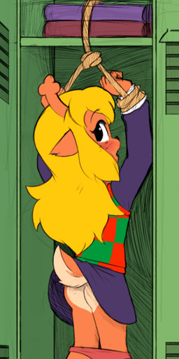 5_fingers adolescent anthro antlers arms_above_head arms_tied aroused bdsm blonde_hair blush blush_lines bondage bottomwear bound bullying butt butt_heart clothed clothing clothing_around_legs clothing_lift female fingers freckles hair hooves horn imminent_sex in_locker inconvenient_tail locker long_hair looking_at_viewer masochism nervous open_mouth panties panties_around_legs panties_below_skirt panties_down partially_clothed pink_clothing pink_panties pink_underwear public public_use scut_tail shaking short_tail skirt skirt_lift solo sweater sweater_vest tail tail_under_skirt tail_upskirt topwear trembling underwear underwear_around_legs underwear_down upskirt vest young young_anthro young_female soulcentinel deltarune undertale_(series) noelle_holiday deer mammal new_world_deer reindeer 2019