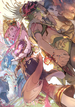 5_fingers accessory ambiguous_gender anthro asian_clothing black_body black_fur blue_cape blue_clothing blue_dress blue_eyes blue_hair bottomwear bracelet brown_body brown_fur brown_hair cape claws clothed clothing conjuration drawing_pen dress duo_focus eye_markings eyewear female feral finger_claws fingers fist flag flag_(object) flower fully_clothed fur glasses grass green_bottomwear green_clothing green_eyes green_hair group hair hair_accessory hand_fan hand_on_shoulder hat headgear headwear hibiscus holding_fan holding_mask holding_melee_weapon holding_object holding_sword holding_weapon holding_wrist jewelry looking_at_another looking_at_viewer male markings mask melee_weapon multicolored_body multicolored_fur open_mouth pawpads pink_eyes pink_hair plant rectangular_glasses red_bottomwear red_cape red_clothing red_markings riding scabbard sheathed_sword silhouette sword text topless topwear two_tone_body two_tone_fur weapon wearing_glasses wearing_mask white_body white_fur white_sclera yellow_bottomwear yellow_clothing yellow_eyes yellow_hat yellow_headwear yellow_topwear chiayeeee animal_humanoid bear felid felid_humanoid feline feline_humanoid giant_panda humanoid mammal mammal_humanoid unknown_species 2022 absurd_res english_text hi_res signature