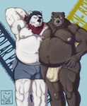 anthro armor armpit_hair belly belly_to_belly body_hair briefs bulge clothing duo eye_patch eyewear headgear helmet jockstrap male male/male overweight overweight_male slightly_chubby underwear camcroc epic_games fortnite mihoyo zenless_zone_zero ben_bigger polar_patroller bear mammal polar_bear ursine absurd_res hi_res