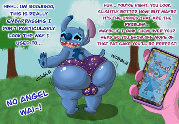 ambiguous_gender ambiguous_pov anthro balls_outline big_butt biped blue_body blue_fur bouncing_butt bubble_butt bulge bulge_from_behind butt cellphone clothing detailed_bulge dialogue duo electronics embarrassed first_person_view fur genital_outline holding_cellphone holding_object holding_phone holding_smartphone huge_butt livestream male male_anthro male_focus phone pink_body pink_fur plantigrade recording smartphone solo_focus text underwear vorkken16 disney lilo_and_stitch angel_(lilo_and_stitch) stitch_(lilo_and_stitch) alien experiment_(lilo_and_stitch) 2025 english_text hi_res