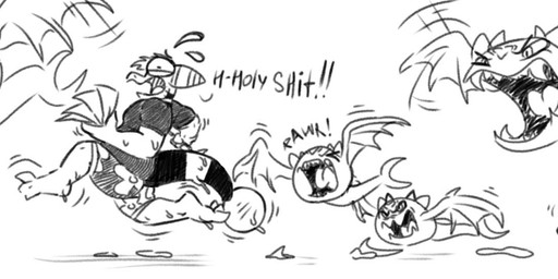 attack comical crescent_tail dialogue evil_face group humor laughing_at luster_slimes male overweight overweight_male ruffleztheampharos running size_difference symbol wings worried suchlambada17 nintendo pokemon ampharos generation_2_pokemon goo_creature pokemon_(species) slime_(blob) hi_res monochrome